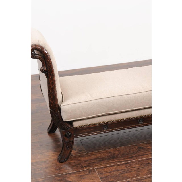 French 1860s Empire Style Walnut Bench with Out-Scrolled Sides and Swan Figures For Sale - Image 9 of 10