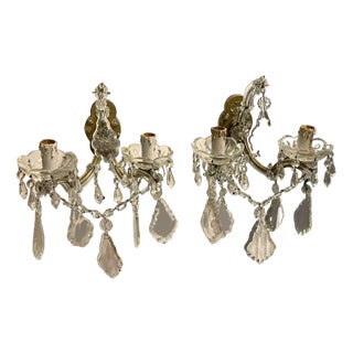 Antique Crystal Sconces, 1920s, Set of 2 For Sale