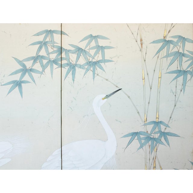 C. 1970s Chinoiserie Silk Screen "Egrets, Bamboo and Peonies" For Sale - Image 14 of 18