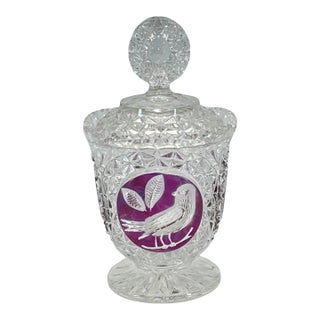 Vintage Hofbauer “Byrdes” Ruby Crystal Candy Dish / Jar With Lid For Sale