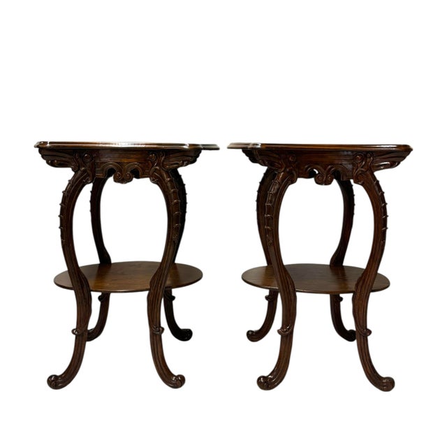 Pair of French Art Nouveau Louis Majorelle Style Inlaid Side Tables.A charming and elegant pair of French Art Nouveau side...