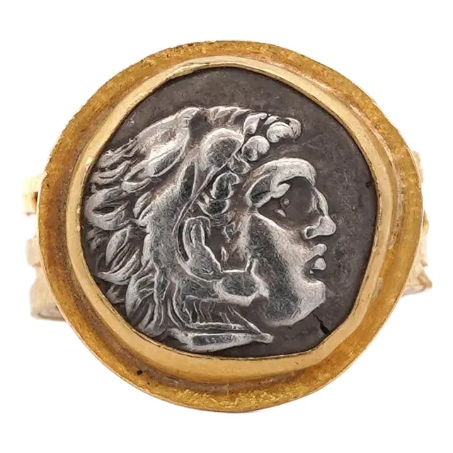 Vintage 22k Yellow Gold Alexander III the Great Antique Roman Coin Ring Size 9.75 For Sale