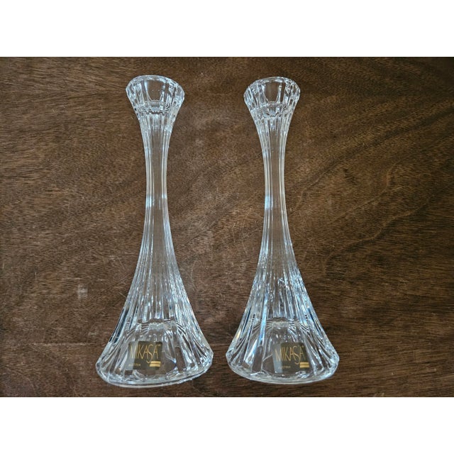 Late 20th Century Pair of Late 20th Century Mikasa Crystal Park Lane Candle Holders For Sale - Image 5 of 10