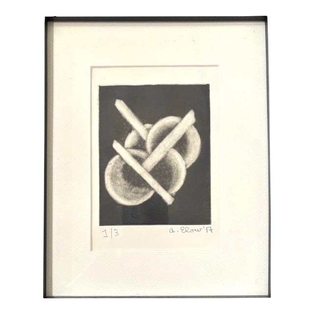 Alon Elow Abstract Etching Made by Artist in Ny Studio Signed in Pencil For Sale