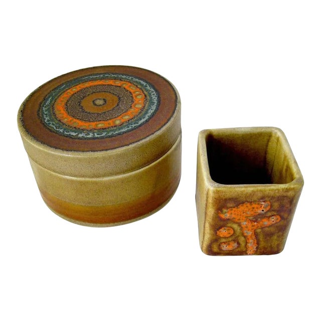 Bruno Gambone Ceramic Italian Modernist Design Covered Box Desk Set For Sale