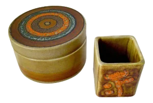 Bruno Gambone Ceramic Italian Modernist Design Covered Box Desk Set