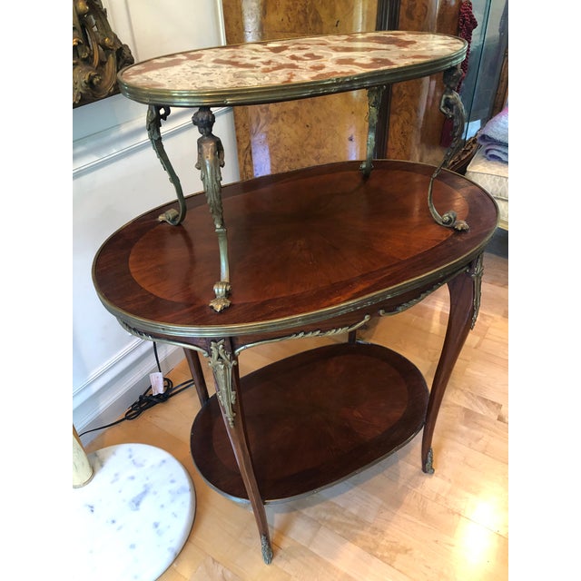 French French Style 3-Tier Marble Top Mahogany Accent Table For Sale - Image 3 of 9