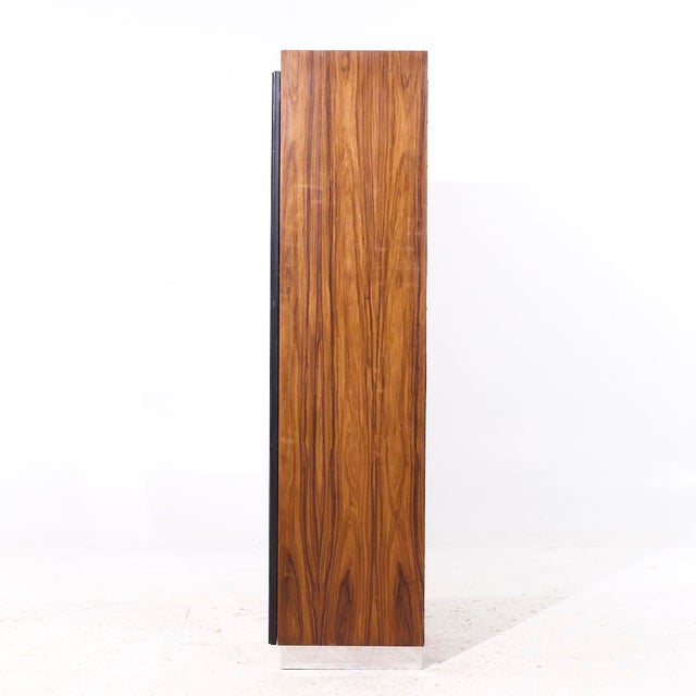 Mid 20th Century Pulaski Mid Century Rosewood, Leather and Chrome Armoire Dresser For Sale - Image 5 of 9