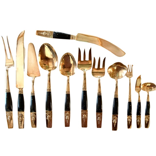 Mid-Century Modern 1960's Siam Thailand Rosewood & Brass Flatware Set - 132 Pcs. For Sale - Image 3 of 12