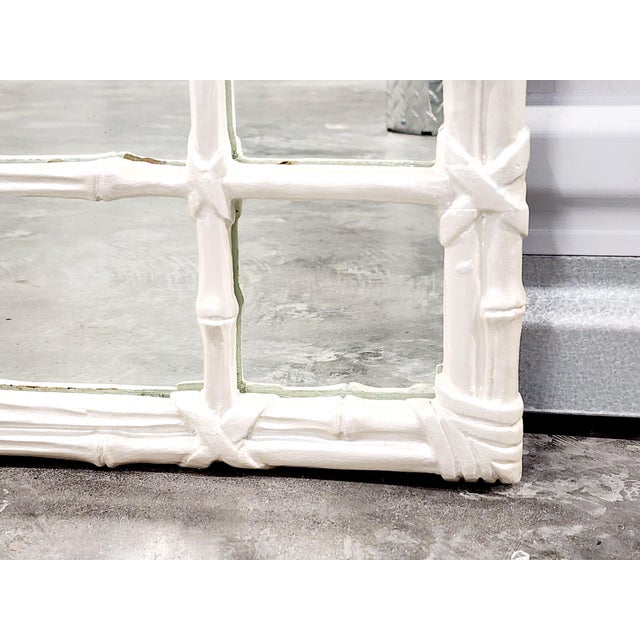 Mid Century Faux Bamboo White Painted Mirror For Sale - Image 9 of 12
