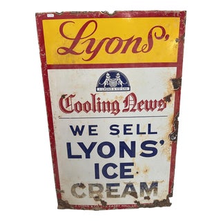 Large Enamel Lyons Ice Cream Sign, 1940s For Sale