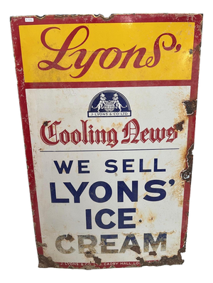 Large Enamel Lyons Ice Cream Sign, 1940s
