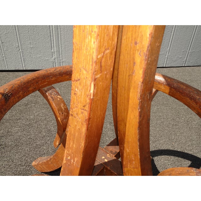 Antique Industrial Adjustable Swivel Oak Drafting Stool Barstool 1of3 ~ # 1 For Sale - Image 15 of 16