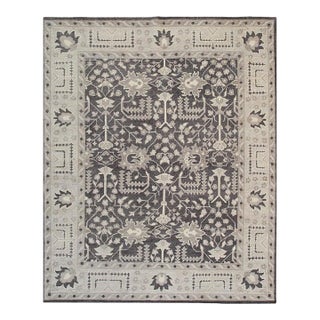 10x14 Gray Hand-Knotted Wool Floral Scepter Motifs Geometric Modern Carpet Rug For Sale