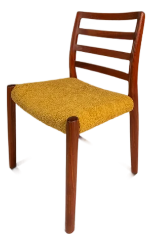 Danish Mid-Century Modern Model 85 Ladderback Dining Chair in Teak & Bouclé by Niels Møller for j.l. Møller, Denmark, C. 1960s
