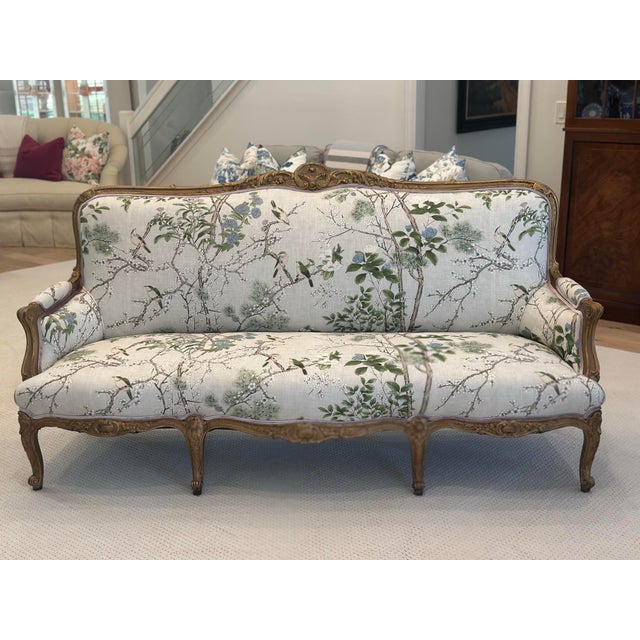 Antique French Louis XV–Style Sofa — Thibaut Katsura Lavender & Amethyst Velvet For Sale - Image 12 of 12