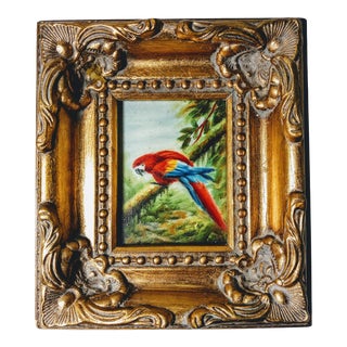 1980s Parrot Framed Petite Painting For Sale