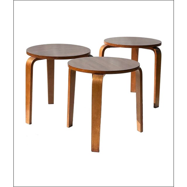 1950s Mid-Century Modern Stacking Bentwood Stools Tables-Set of Three For Sale In New York - Image 6 of 8