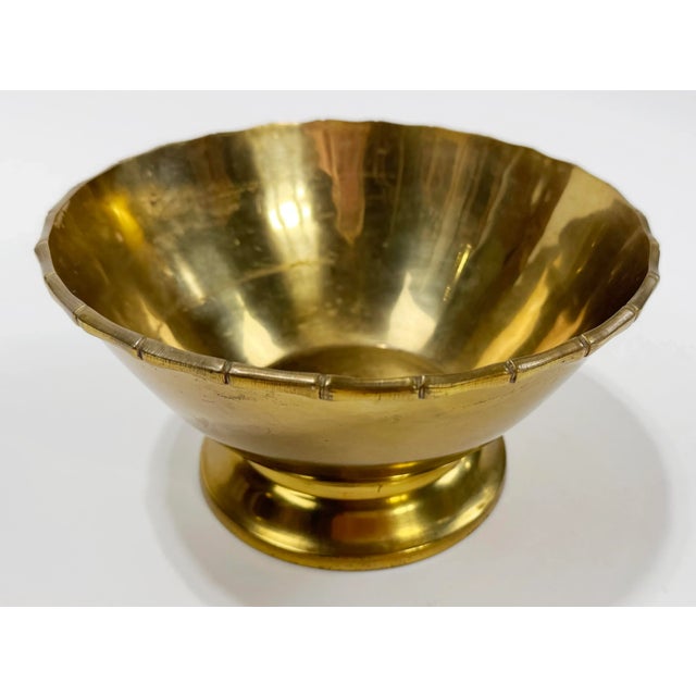 Brass Vintage Brass Faux Bamboo Rim Pedestal Bowl For Sale - Image 8 of 8