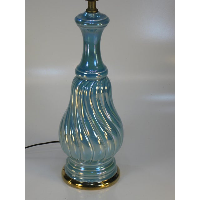 Ceramic Mid 20th Century Neoclassical Fantasy, Sea Foam Blue, Porcelain Pale Blue Luster Table Lamp For Sale - Image 7 of 7