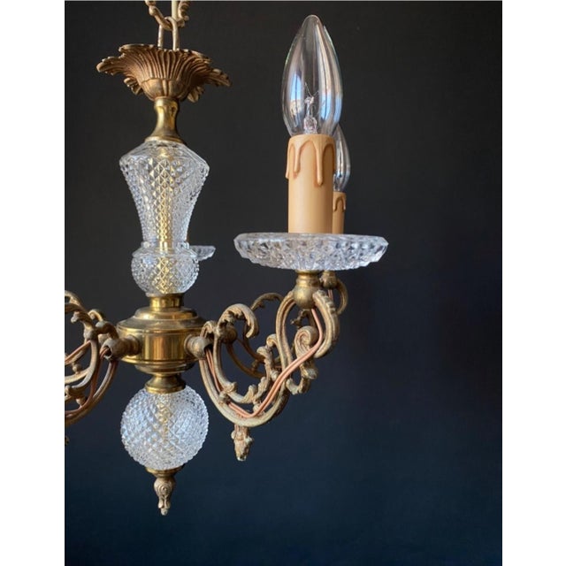 Vintage French Chandelier in Brass and Glass, 1960s For Sale - Image 6 of 16