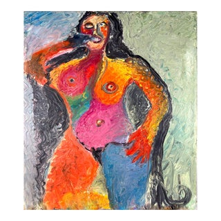 Vintage Abstract Expressionist Standing Pensive Figurative Nude - Heavy Impasto by Harald Dry Schmidt For Sale