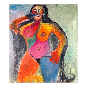 Vintage Abstract Expressionist Standing Pensive Figurative Nude - Heavy Impasto by Harald Dry Schmidt