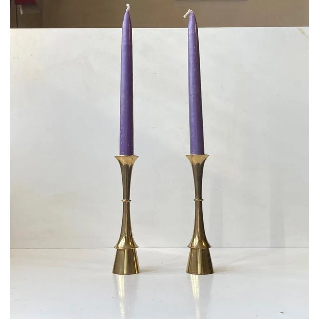 Mid-Century Scandinavian Candlesticks in Brass, 1960s, Set of 2 For Sale - Image 4 of 8