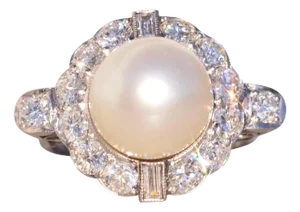 The 114th Avenue: Antique Natural Pearl and Diamond Ring in Platinum