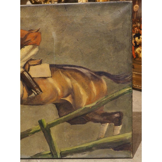 The Hunter Jumper, Early 1900s Signed European Equestrian Oil on Canvas Painting For Sale - Image 17 of 18