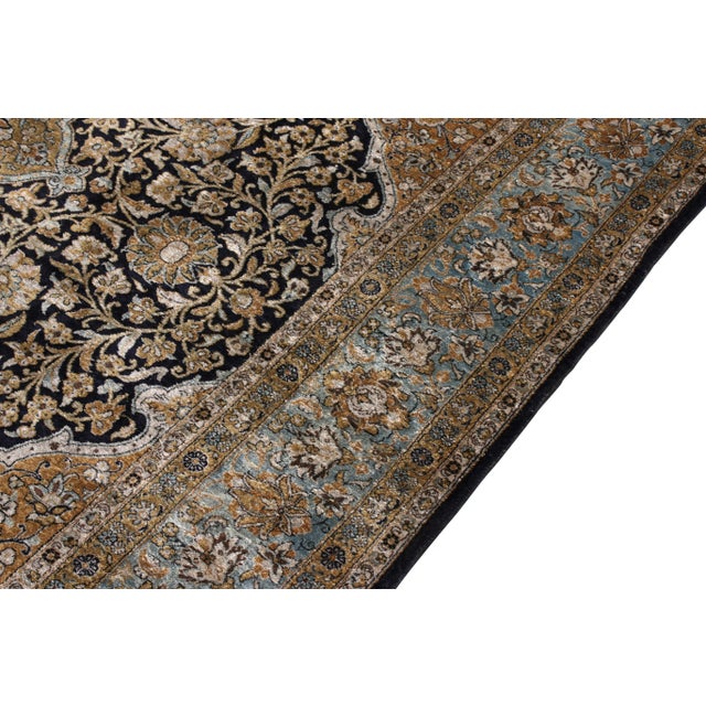 1910s Hand-Knotted Vintage Persian Qum Rug in Beige-Brown Floral Medallion Pattern For Sale - Image 5 of 7