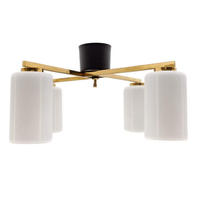 Mid-Century Modern Four-Armed Brass and Glass Lamp, 1950s For Sale