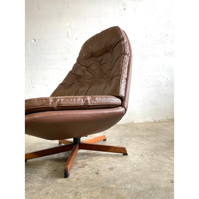 Madsen & Schubell Ms68 Leather Danish Mid Century Swivel Recliner Chair and Ottoman For Sale - Image 12 of 12