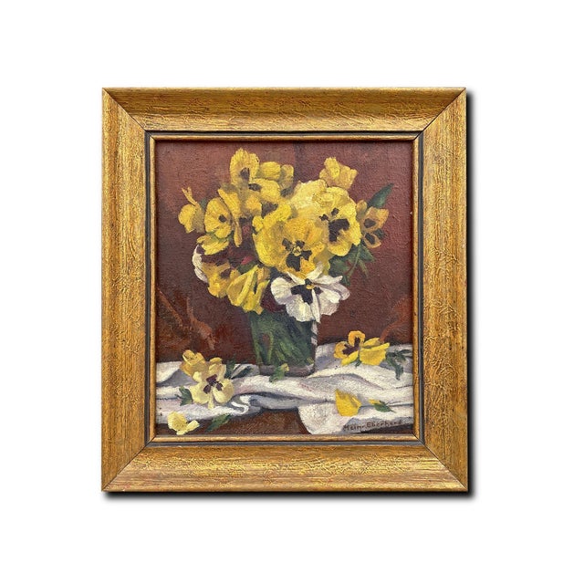 Pansies Still Life, Early 20th Century, Oil on Canvas For Sale - Image 14 of 14