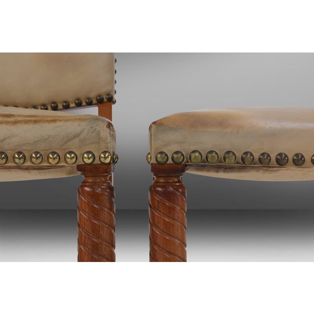 Wood Art Deco Dining Room Charis in Oak and Leather, 1940s, Set of 8 For Sale - Image 7 of 9