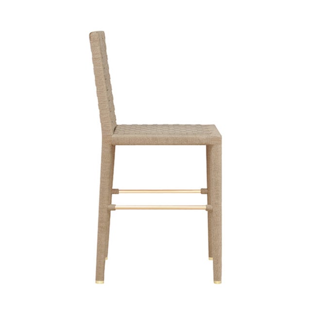 Worlds Away Matthew Izzo Home Burbank Basket Weave Rope Counter Stool With Brass Foot Rail and Caps For Sale - Image 4 of 6