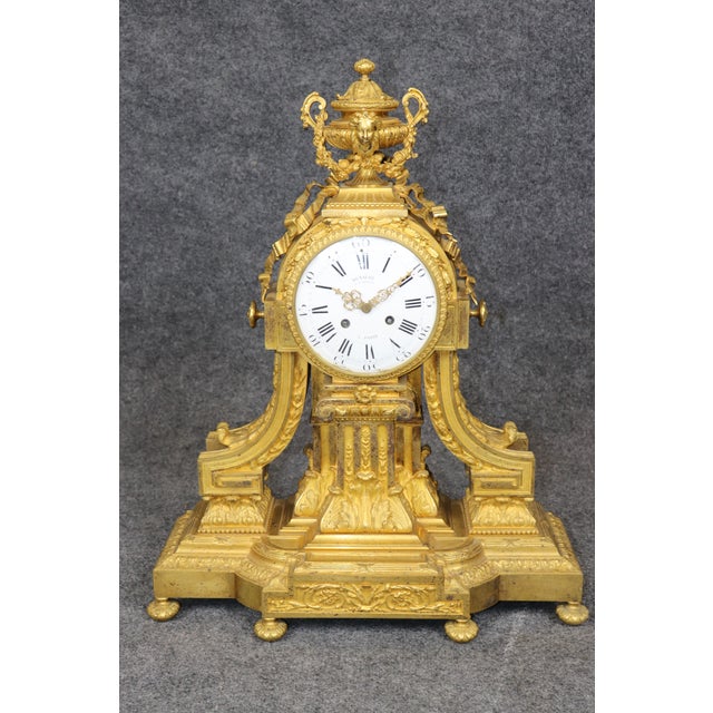 Metal 19th C. French Louis XVI Style Ormolu Clock Set by Deniere For Sale - Image 7 of 17
