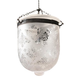 Frosted Etched Glass Hundi Pendant Lantern Large For Sale