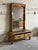 Beautiful vintage Danish oak entryway bench / table with matching sculptural mirror, attributed to Henning Kjærnulf and...