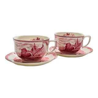 Antique Johnson Brothers Red Transfer-Ware Cup & Saucer- A Pair For Sale