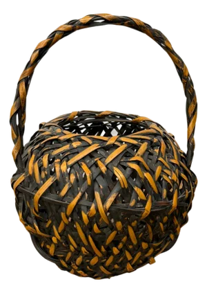 Small Round Orange and Black Basket with Curved Handle