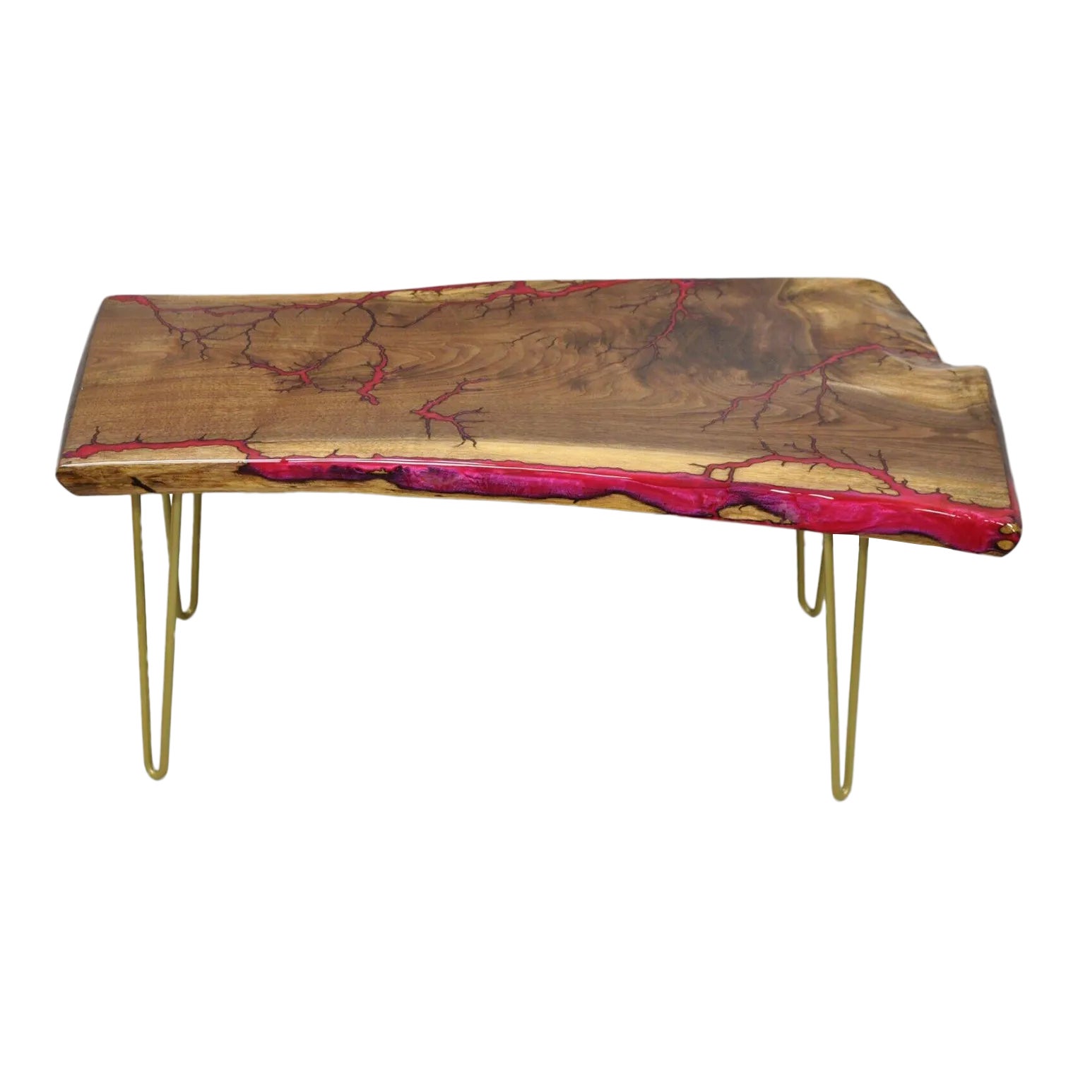 Live Edge Black Walnut Surfboard Coffee Table Red Resin Lacquer Hairpin
