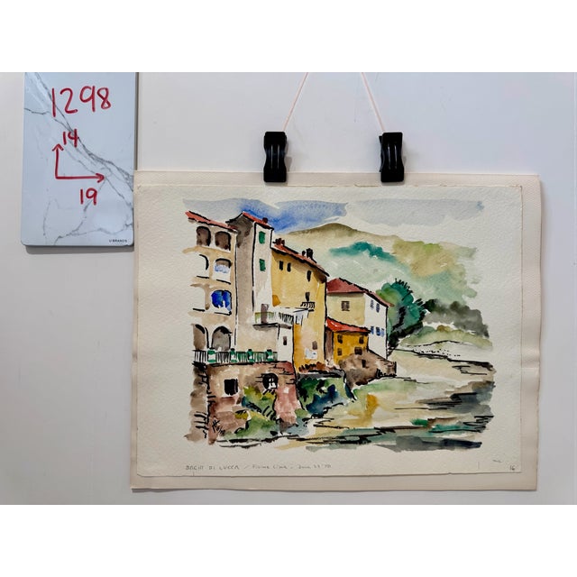 Paint Henry Emil Salloch Original Watercolor on Paper Bagni Di Lucca, Fiume Lima. Italy. 1970. For Sale - Image 7 of 7