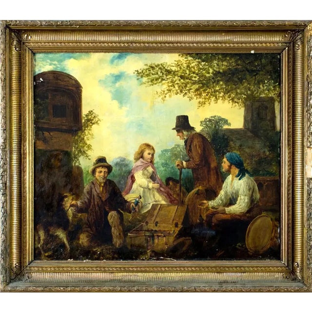 "Outdoor Scene", With Figures, W. Bromley (Uk), 1800 Antique Oil Painting For Sale