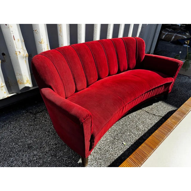 Vintage 1940's Swedish Curved Channel Back Sofa For Sale - Image 4 of 5