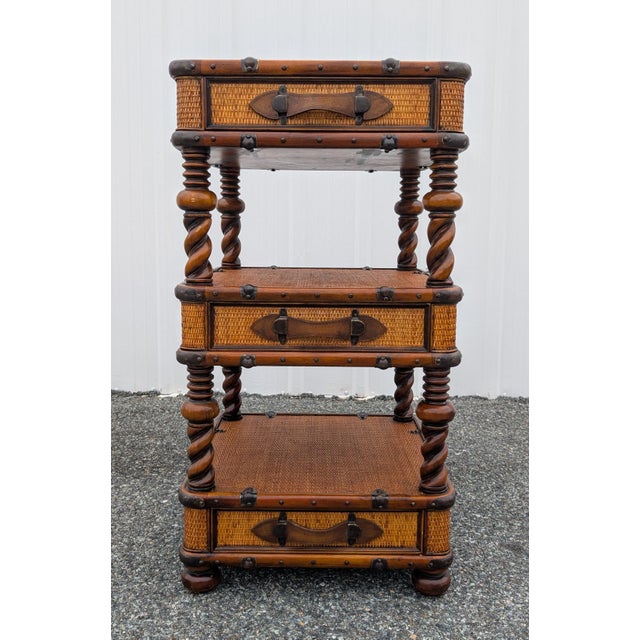 Vintage Theodore Alexander Wicker Rattan Barley Twist Étagère Accent Chest of Drawers For Sale - Image 15 of 17