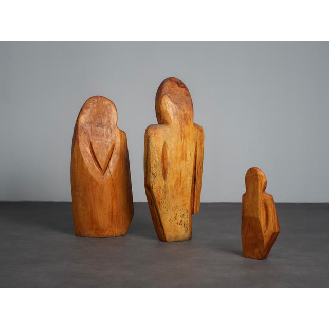 Modern Roland Lavianne, Carved Wood Sculpture Group Family, 1970s, Oak For Sale - Image 3 of 11