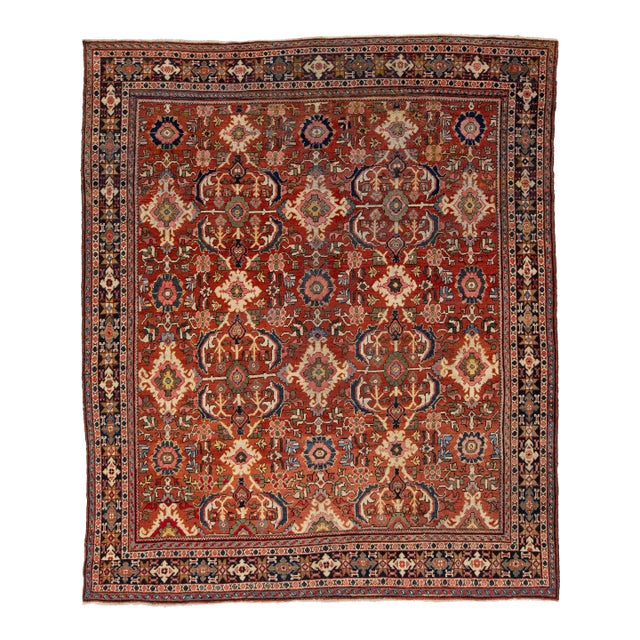 Vintage Persian Mahal Wool Rug - Hand-Knotted Antique Floral Area Rug in Red For Sale