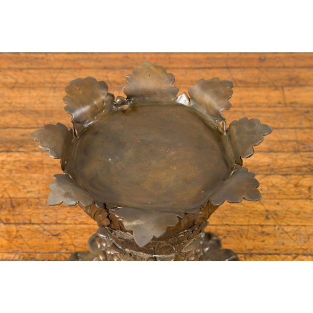 Metal Contemporary Bronze Acanthus Leaves & Palmettes Flower Pedestal For Sale - Image 7 of 12