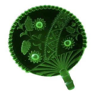 Adams & Co. Eapg Canary Vaseline Glass Fan Plate – Victorian Uranium Glass Tray, Circa 1886 For Sale